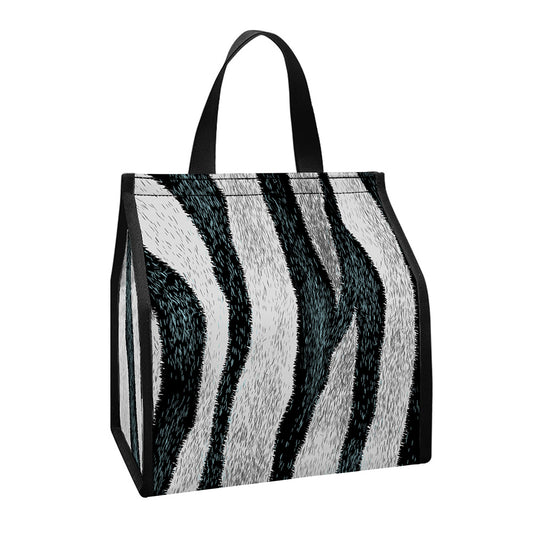 White Tiger Stripe Pattern Print Insulated Lunch Tote