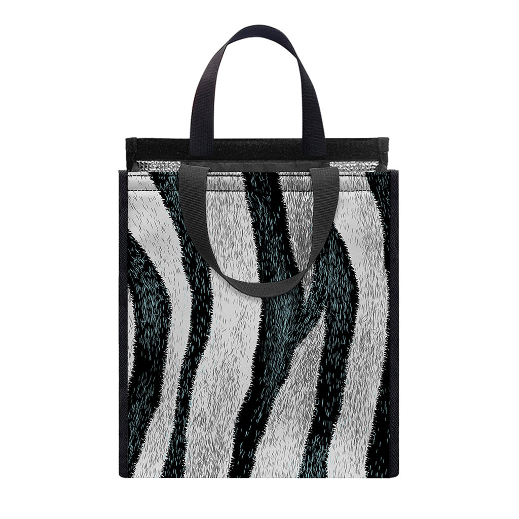 White Tiger Stripe Pattern Print Insulated Lunch Tote