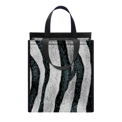White Tiger Stripe Pattern Print Insulated Lunch Tote