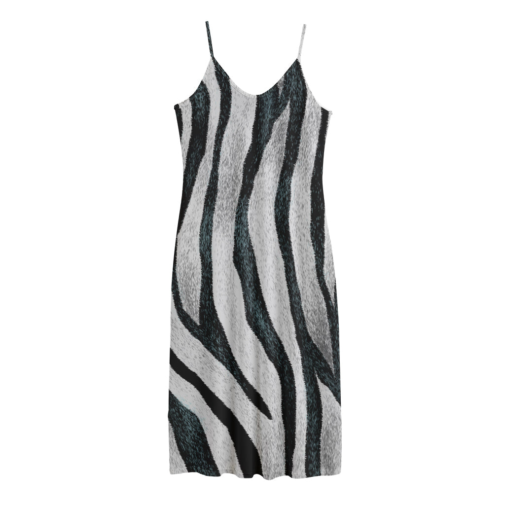 White Tiger Stripe Pattern Print Jersey Midi Cami Dress