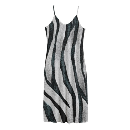 White Tiger Stripe Pattern Print Jersey Midi Cami Dress
