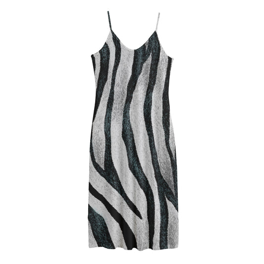 White Tiger Stripe Pattern Print Jersey Midi Cami Dress