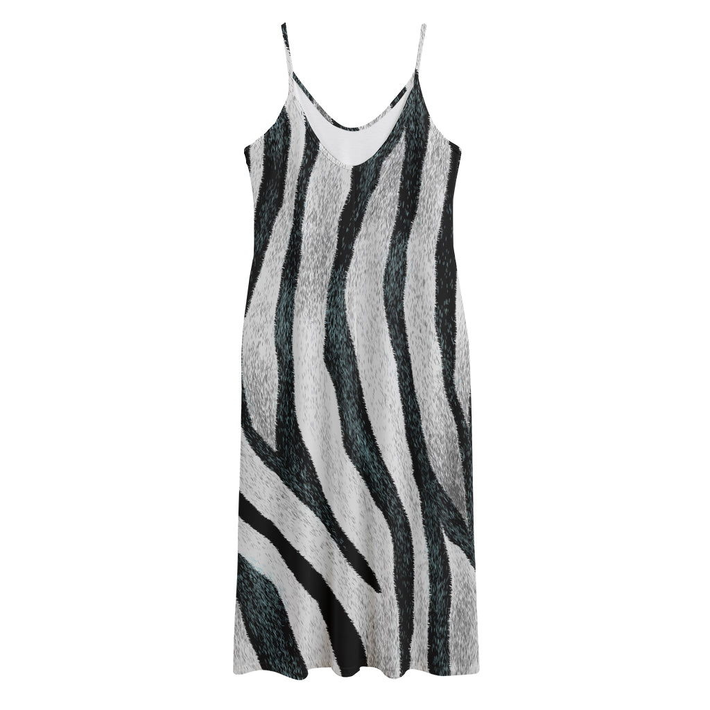 White Tiger Stripe Pattern Print Jersey Midi Cami Dress