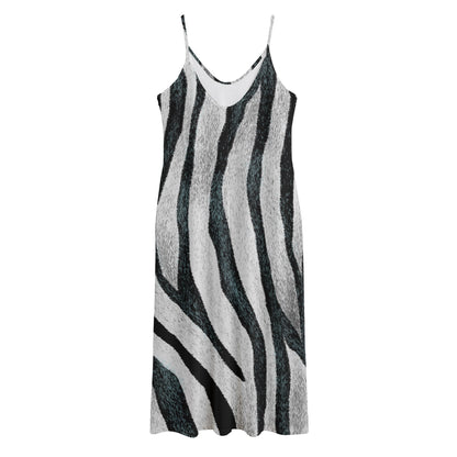 White Tiger Stripe Pattern Print Jersey Midi Cami Dress