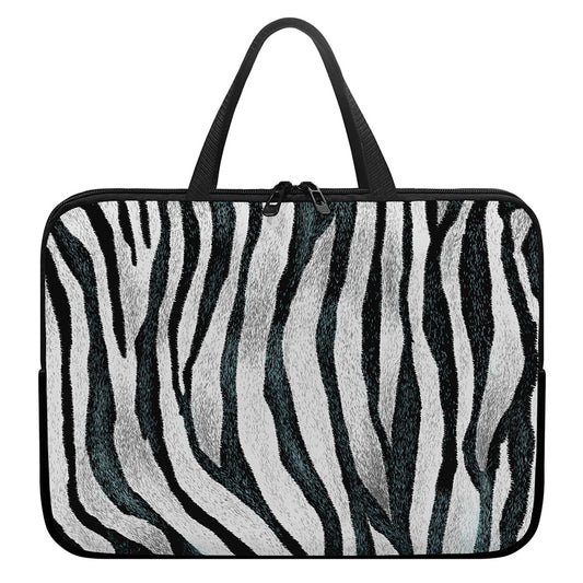 White Tiger Stripe Pattern Print Laptop Sleeve With Handle