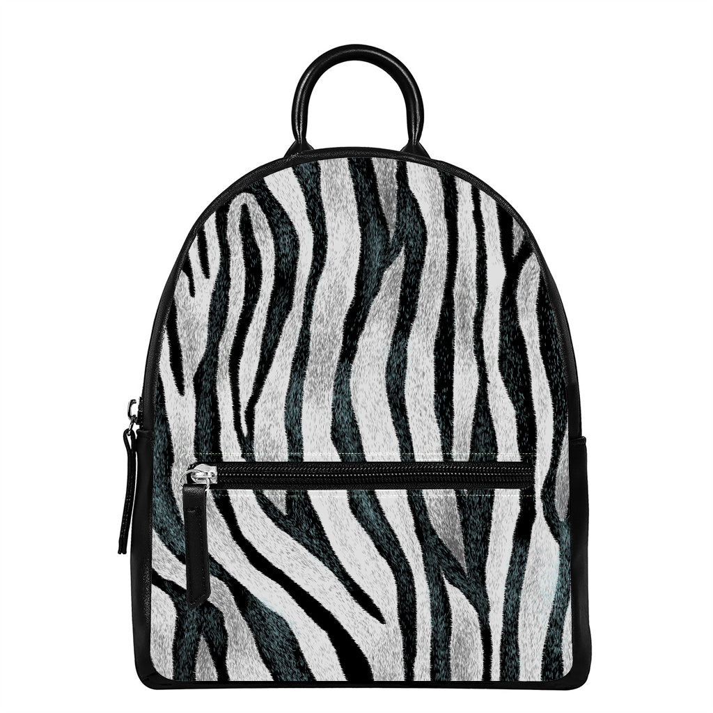 White Tiger Stripe Pattern Print Leather Backpack