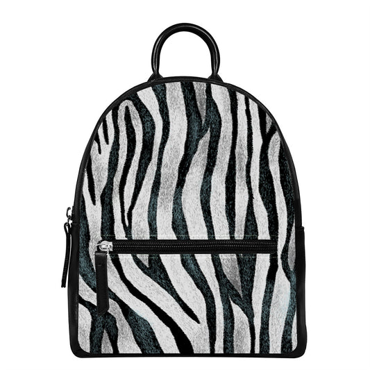 White Tiger Stripe Pattern Print Leather Backpack