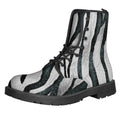 White Tiger Stripe Pattern Print Lace-Up Boots