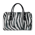 White Tiger Stripe Pattern Print Leather Duffel Bag