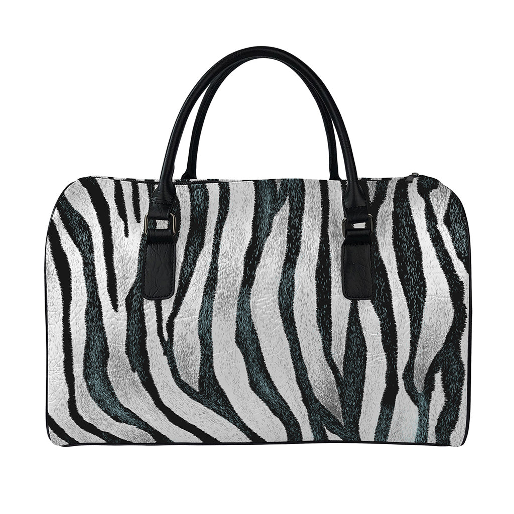 White Tiger Stripe Pattern Print Leather Duffle Bag