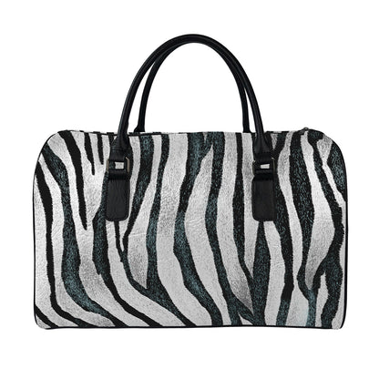 White Tiger Stripe Pattern Print Leather Duffle Bag