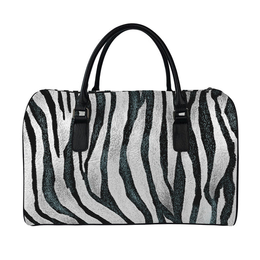 White Tiger Stripe Pattern Print Leather Duffle Bag
