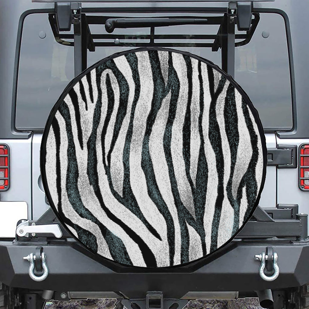 White Tiger Stripe Pattern Print Leather Spare Tire Cover