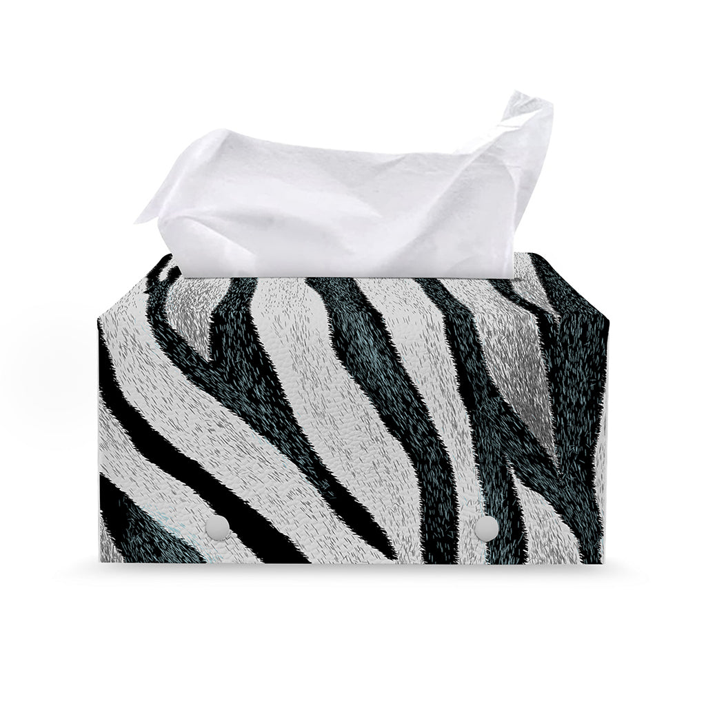 White Tiger Stripe Pattern Print Leather Tissue Box Cover