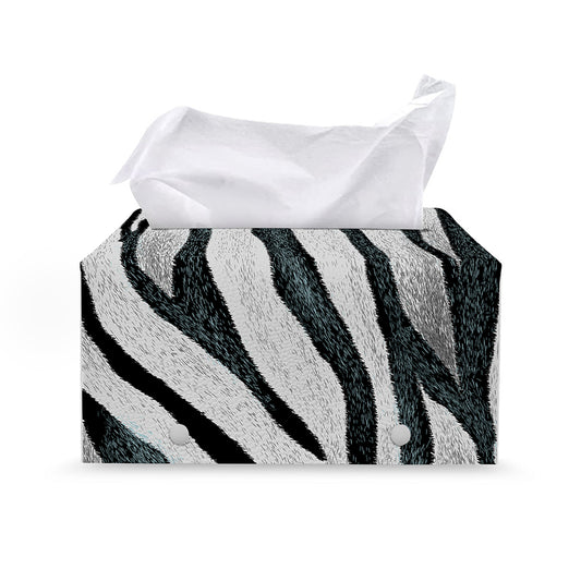 White Tiger Stripe Pattern Print Leather Tissue Box Cover