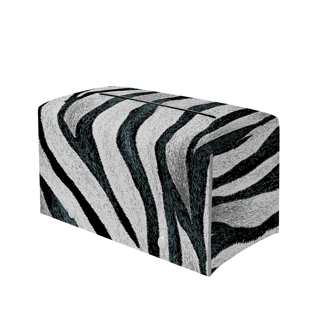 White Tiger Stripe Pattern Print Leather Tissue Box Cover