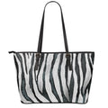 White Tiger Stripe Pattern Print Leather Tote Bag With Zipper