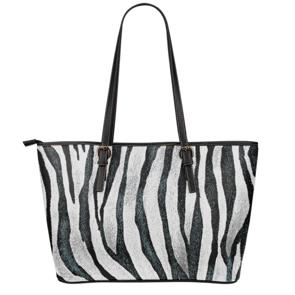 White Tiger Stripe Pattern Print Leather Tote Bag