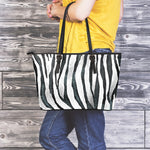 White Tiger Stripe Pattern Print Leather Tote Bag