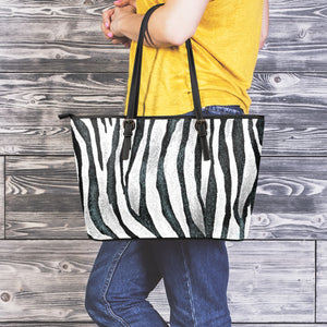 White Tiger Stripe Pattern Print Leather Tote Bag