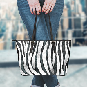 White Tiger Stripe Pattern Print Leather Tote Bag