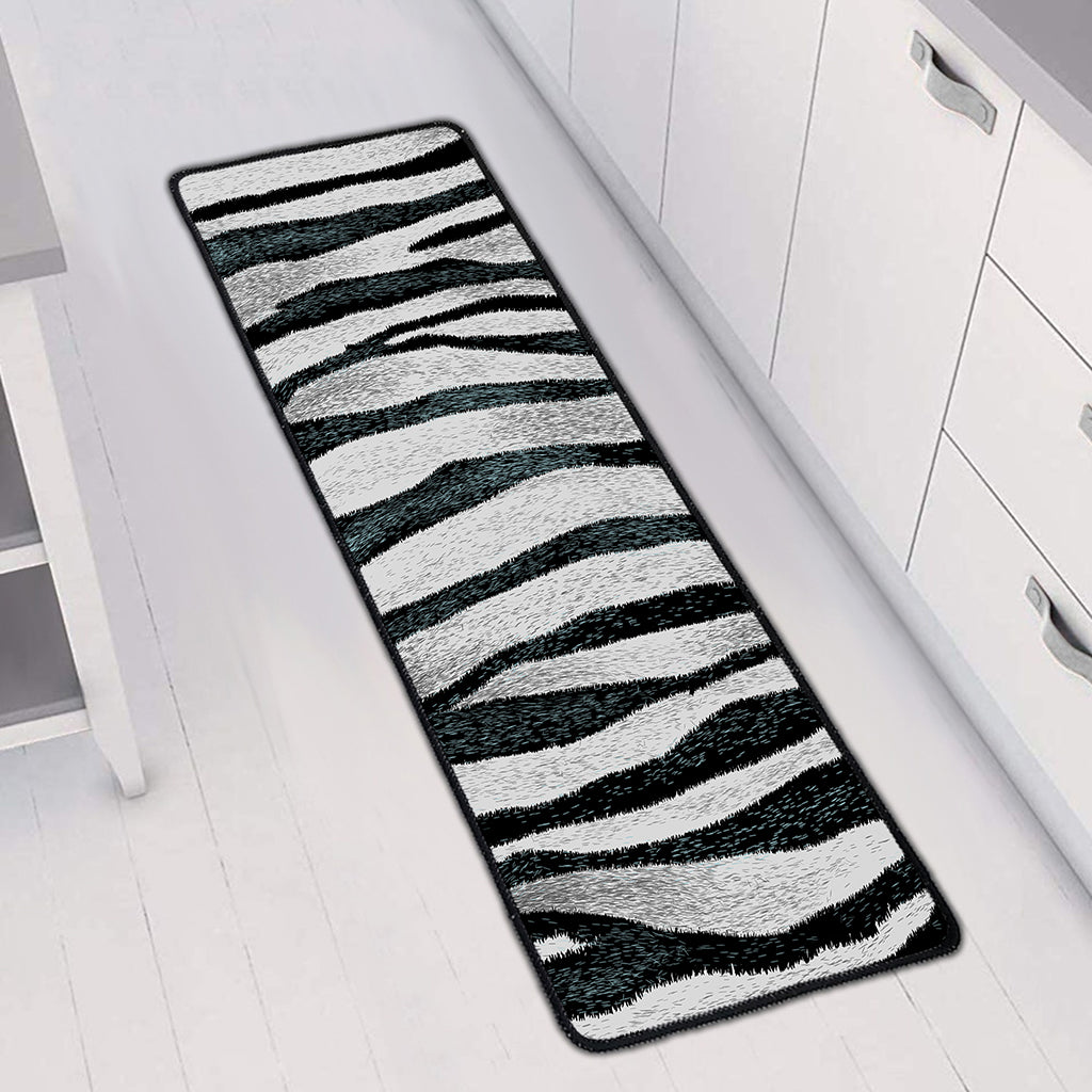 White Tiger Stripe Pattern Print Long Kitchen Mat