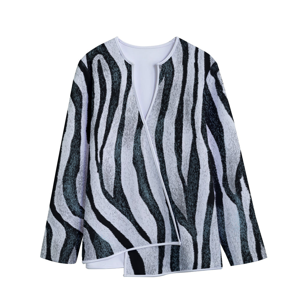White Tiger Stripe Pattern Print Long Sleeve Short Coat