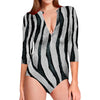 White Tiger Stripe Pattern Print Long Sleeve Swimsuit