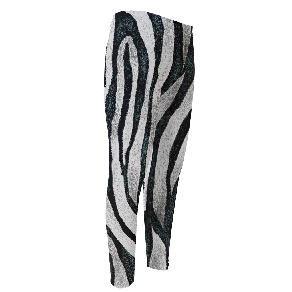 White Tiger Stripe Pattern Print Men's Compression Pants