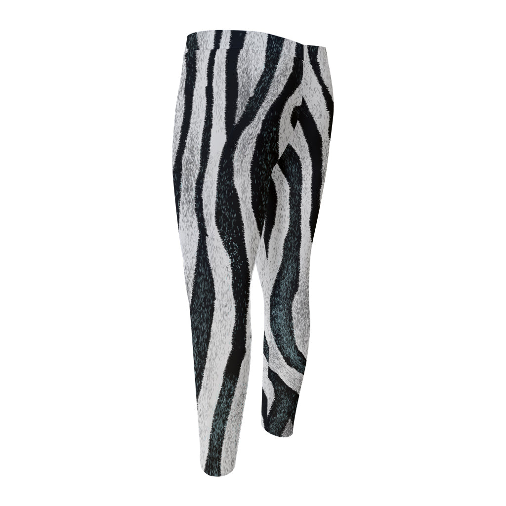 White Tiger Stripe Pattern Print Men's Compression Pants