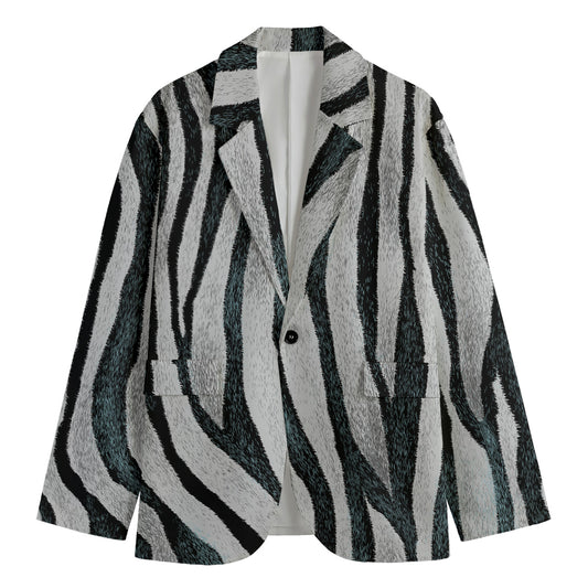 White Tiger Stripe Pattern Print Men's Cotton Blazer