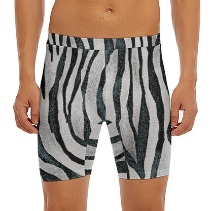 White Tiger Stripe Pattern Print Men's Long Boxer Briefs