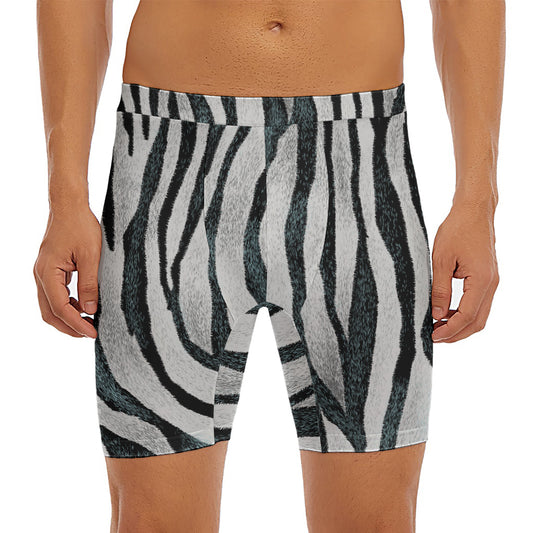 White Tiger Stripe Pattern Print Men's Long Boxer Briefs