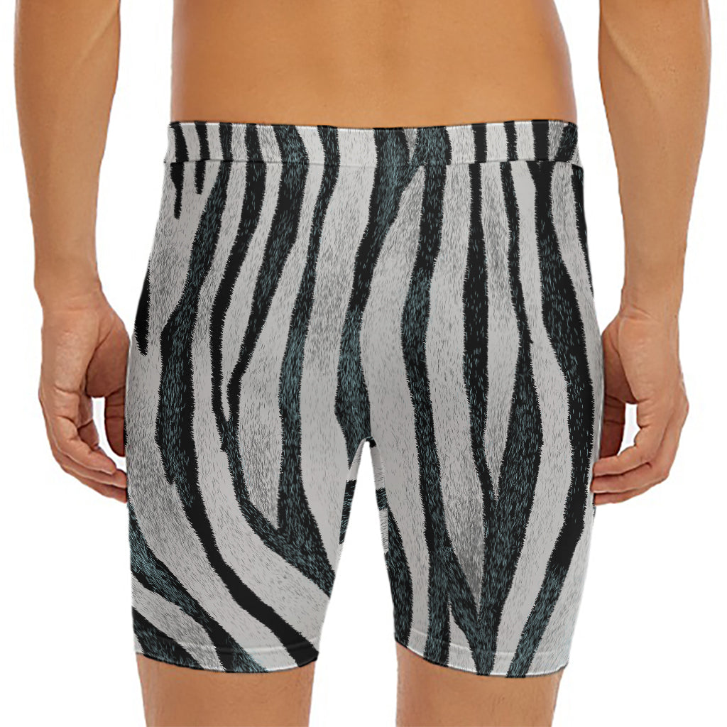 White Tiger Stripe Pattern Print Men's Long Boxer Briefs