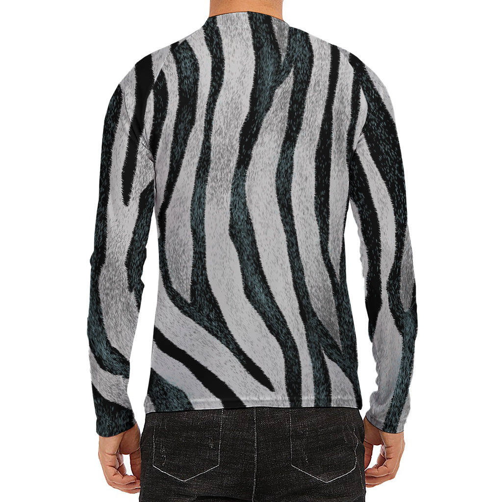 White Tiger Stripe Pattern Print Men's Long Sleeve Rash Guard