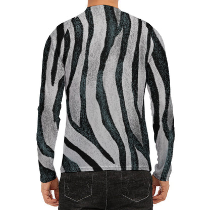 White Tiger Stripe Pattern Print Men's Long Sleeve Rash Guard