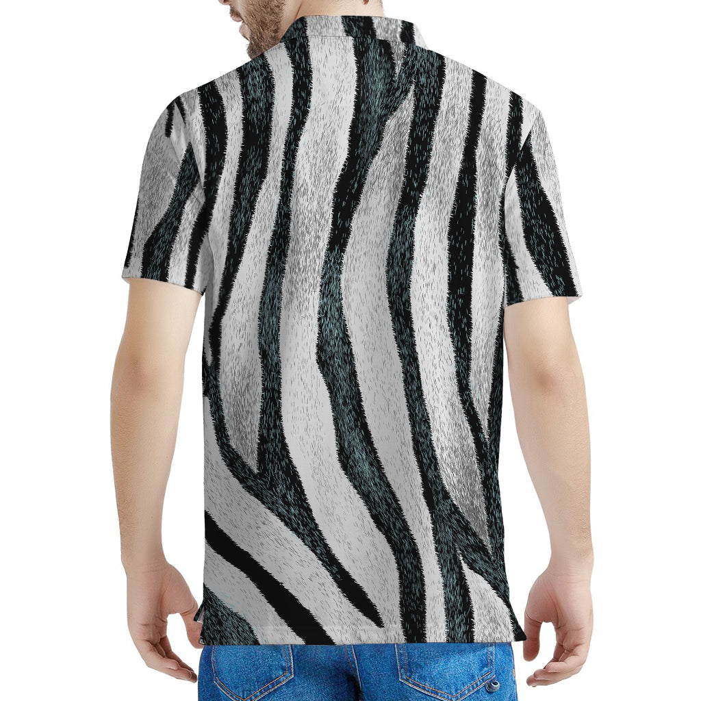 White Tiger Stripe Pattern Print Men's Polo Shirt