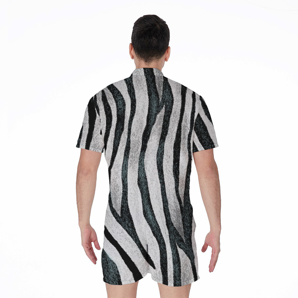 White Tiger Stripe Pattern Print Men's Rompers