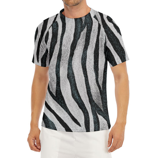 White Tiger Stripe Pattern Print Men's Short Sleeve Rash Guard