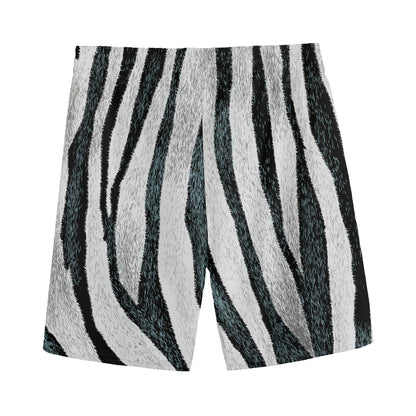 White Tiger Stripe Pattern Print Men's Sports Shorts