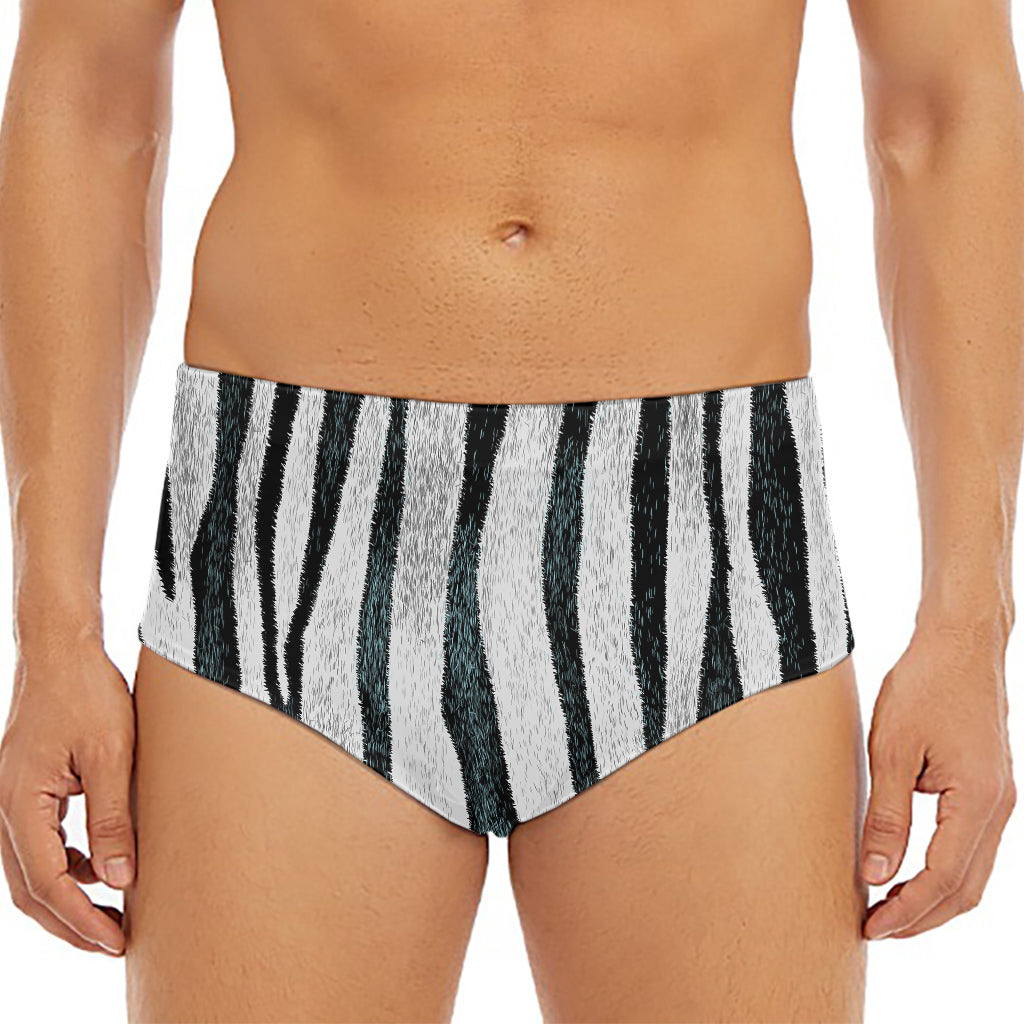 White Tiger Stripe Pattern Print Men's Triangle Swim Briefs