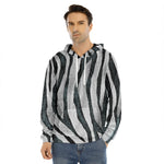 White Tiger Stripe Pattern Print Men's Velvet Pullover Hoodie
