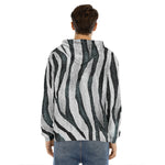 White Tiger Stripe Pattern Print Men's Velvet Pullover Hoodie
