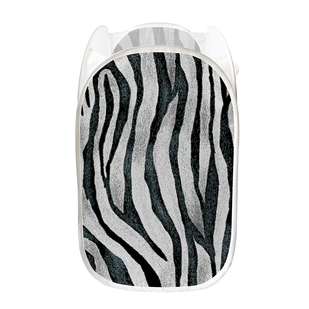 White Tiger Stripe Pattern Print Mesh Laundry Hamper