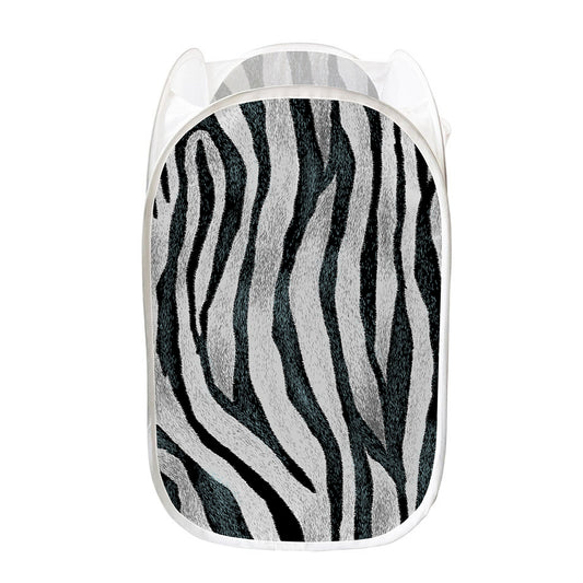White Tiger Stripe Pattern Print Mesh Laundry Hamper