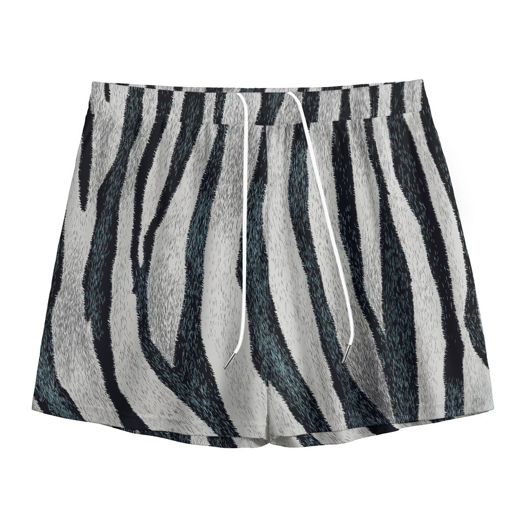 White Tiger Stripe Pattern Print Mesh Shorts