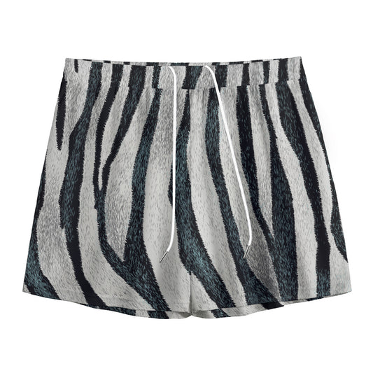 White Tiger Stripe Pattern Print Mesh Shorts