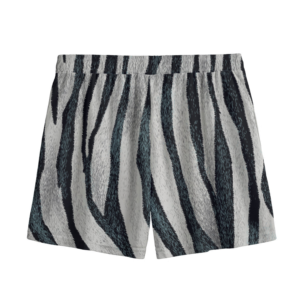 White Tiger Stripe Pattern Print Mesh Shorts