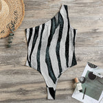 White Tiger Stripe Pattern Print One Shoulder Bodysuit
