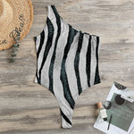 White Tiger Stripe Pattern Print One Shoulder Bodysuit